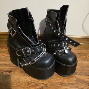 Demonia Black Platform Boots with Chains and Buckles